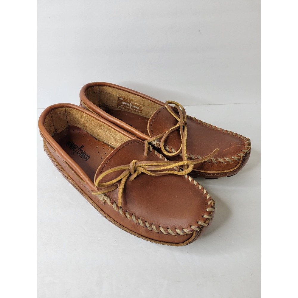 Minnetonka Mens Classic Driver Brown Leather Moccasin Loafers 946 Size 7